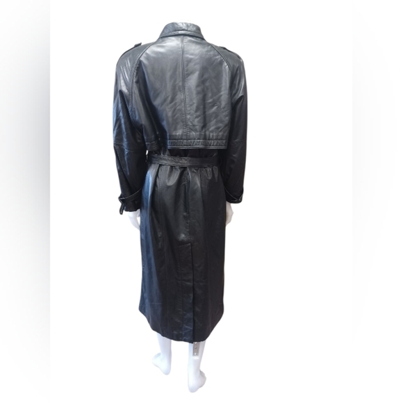 Ocean West Vintage Leather Trench Coat Black Size Medium  EUC - Picture 3 of 8